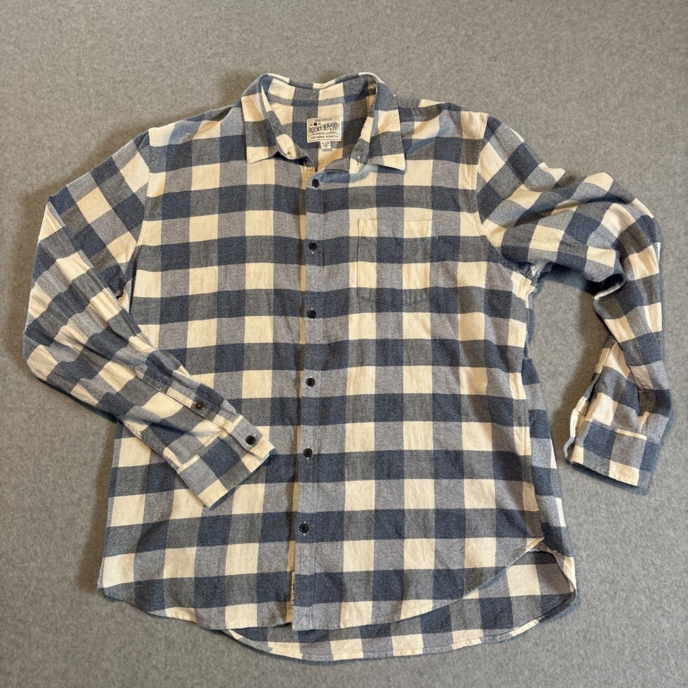 LUCKY Brand Blue Plaid Long Sleeve Button Up Saturday Stretch Sz XL Very Good